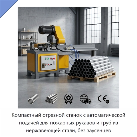 Компактный отрезной станок с автоматической подачей для пожарных рукавов и труб из нержавеющей стали, без заусенцев