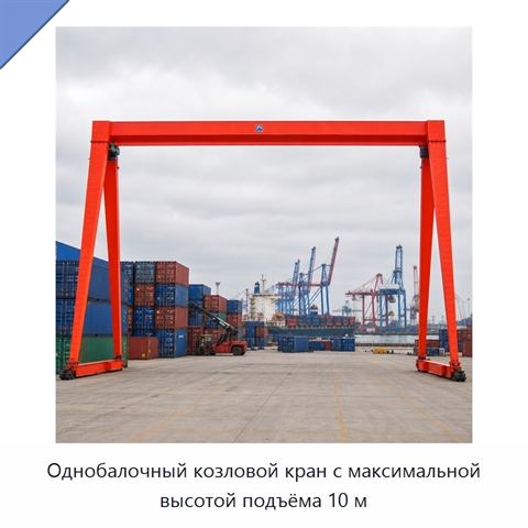 Однобалочный козловой кран с максимальной высотой подъёма 10 м