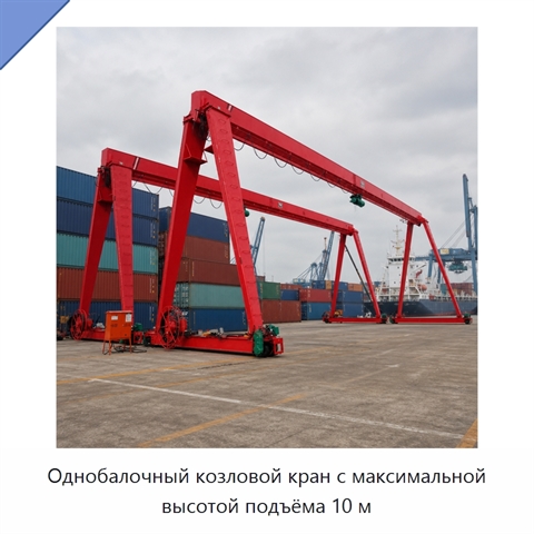 Однобалочный козловой кран с максимальной высотой подъёма 10 м
