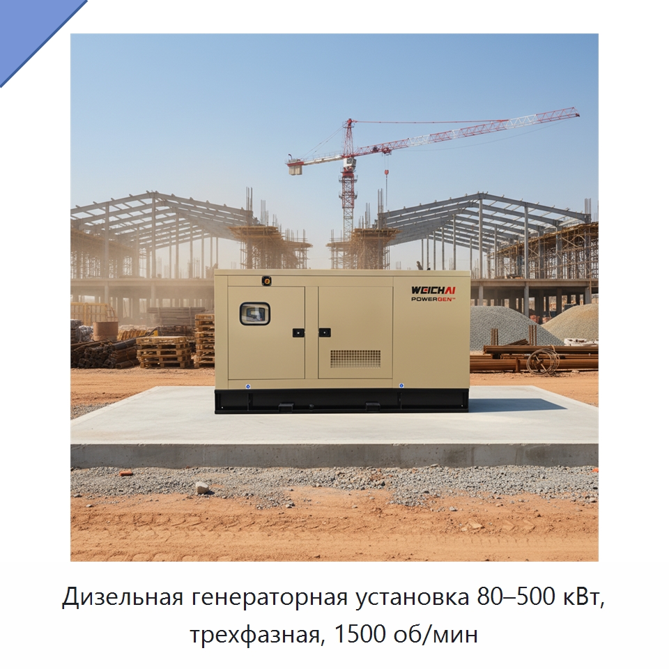 Дизельная генераторная установка 80–500 кВт, трехфазная, 1500 об/мин — Дизельные генераторы