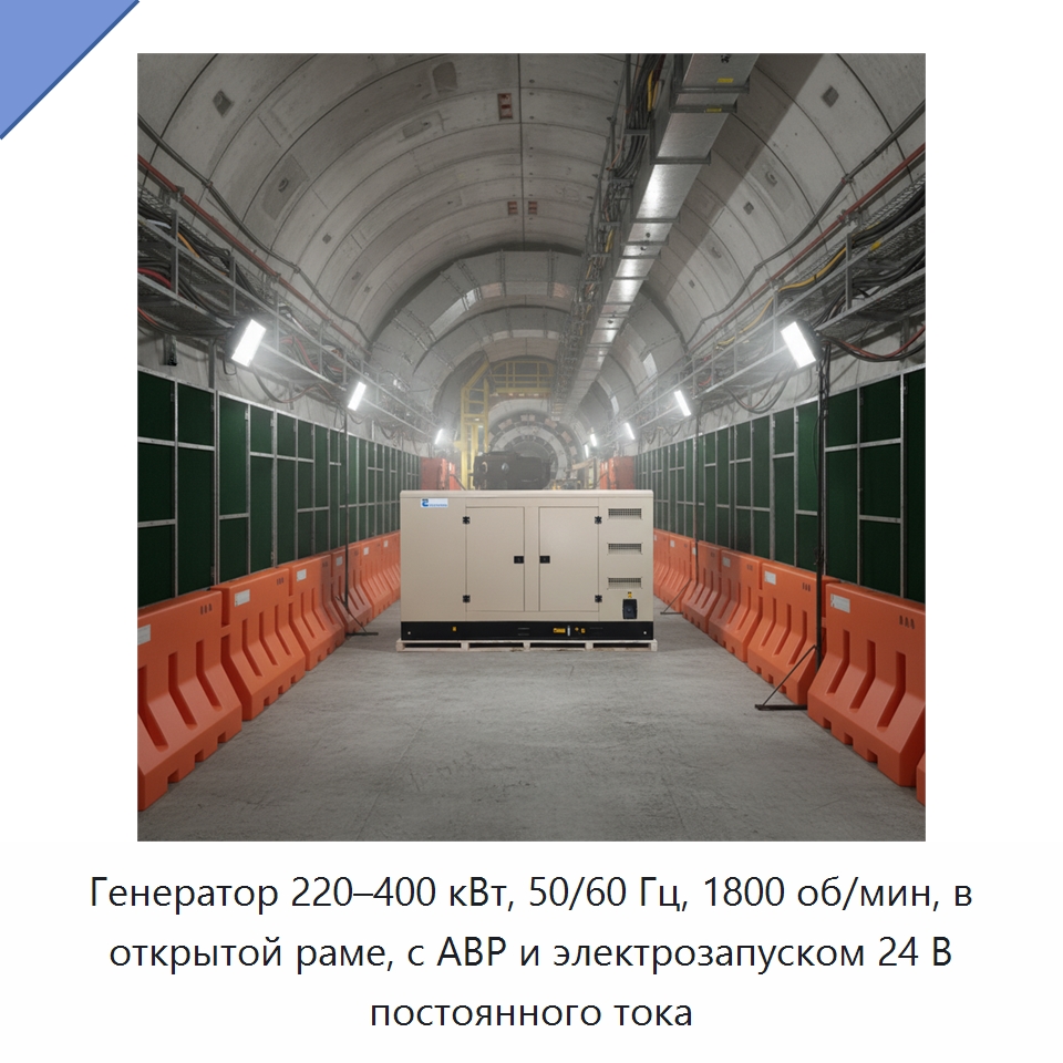 Генератор 220–400 кВт, 50/60 Гц, 1800 об/мин, в открытой раме, с АВР и электрозапуском 24 В постоянного тока — Дизельные генераторы
