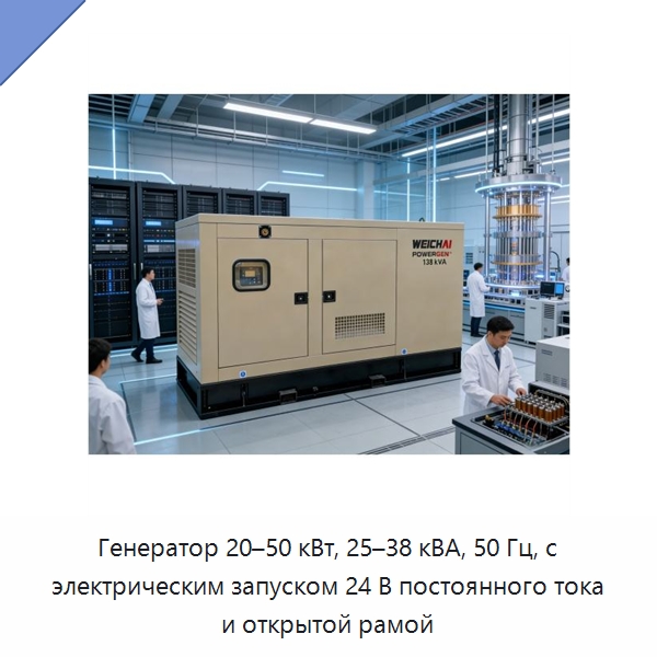 Генератор 20–50 кВт, 25–38 кВА, 50 Гц, с электрическим запуском 24 В постоянного тока и открытой рамой — Дизельные генераторы