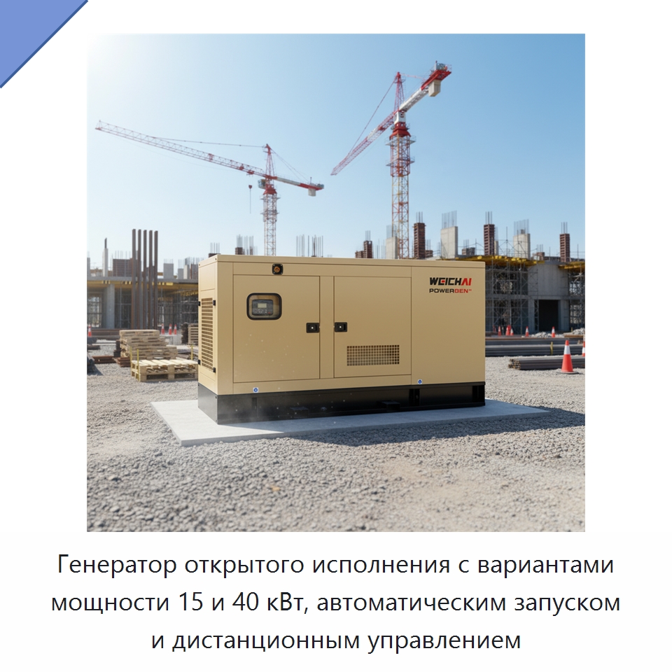 Генератор открытого исполнения с вариантами мощности 15 и 40 кВт, автоматическим запуском и дистанционным управлением — Дизельные генераторы