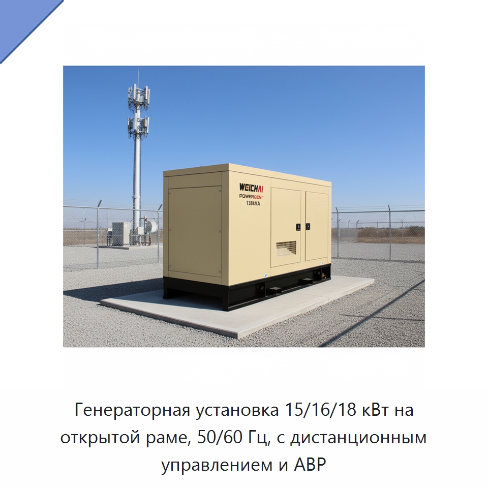 Генераторная установка 15/16/18 кВт на открытой раме, 50/60 Гц, с дистанционным управлением и АВР — Дизельные генераторы