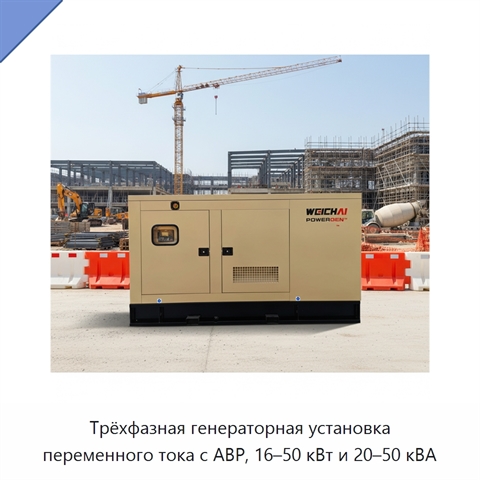 Трёхфазная генераторная установка переменного тока с АВР, 16–50 кВт и 20–50 кВА
