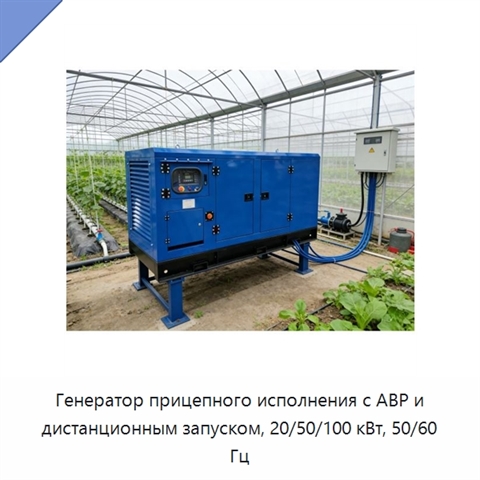 Генератор прицепного исполнения с АВР и дистанционным запуском, 20/50/100 кВт, 50/60 Гц