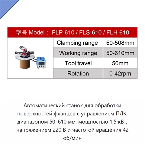 Автоматический станок для обработки поверхностей фланцев с управлением ПЛК, диапазоном 50–610 мм, мощностью 1,5 кВт, напряжением 220 В и частотой вращения 42 об/мин