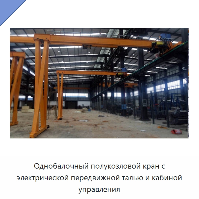 Однобалочный полукозловой кран с электрической передвижной талью и кабиной управления — Краны