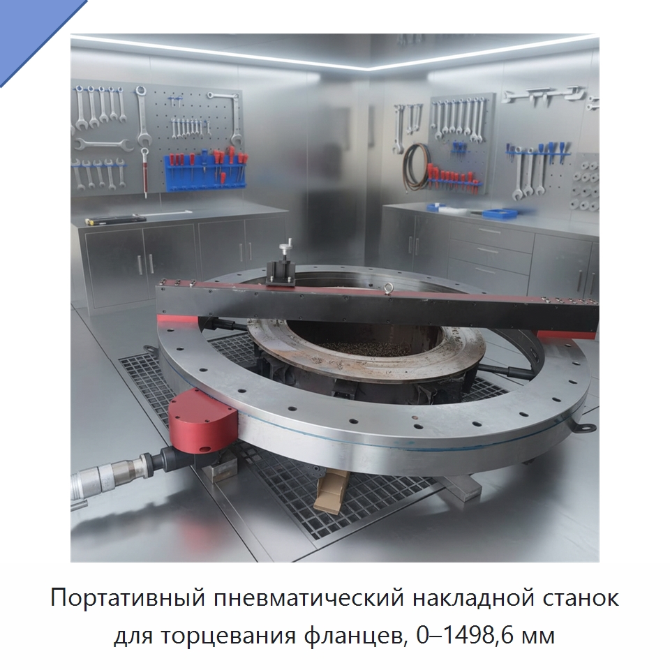 Портативный пневматический накладной станок для торцевания фланцев, 0–1498,6 мм — Фаскоснимательный станок