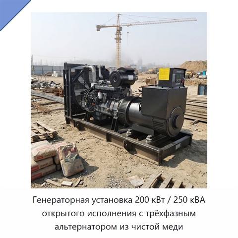 Генераторная установка 200 кВт / 250 кВА открытого исполнения с трёхфазным альтернатором из чистой меди