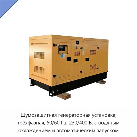 Шумозащитная генераторная установка, трёхфазная, 50/60 Гц, 230/400 В, с водяным охлаждением и автоматическим запуском