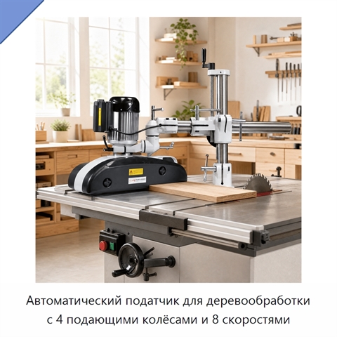 Автоматический податчик для деревообработки с 4 подающими колёсами и 8 скоростями