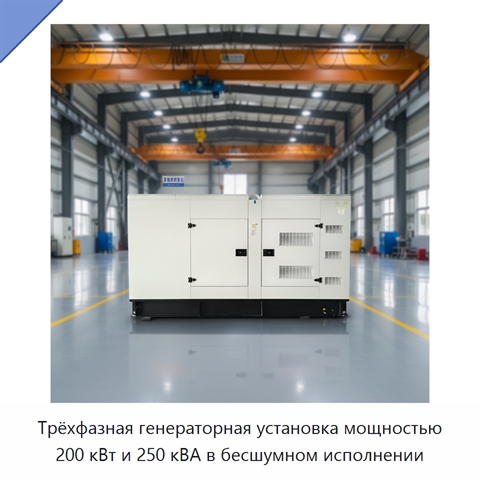 Трёхфазная генераторная установка мощностью 200 кВт и 250 кВА в бесшумном исполнении