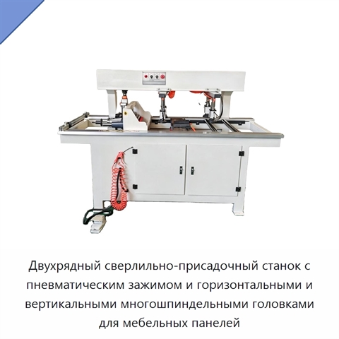 Двухрядный сверлильно-присадочный станок с пневматическим зажимом и горизонтальными и вертикальными многошпиндельными головками для мебельных панелей