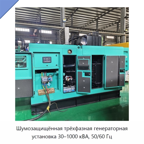 Шумозащищённая трёхфазная генераторная установка 30–1000 кВА, 50/60 Гц