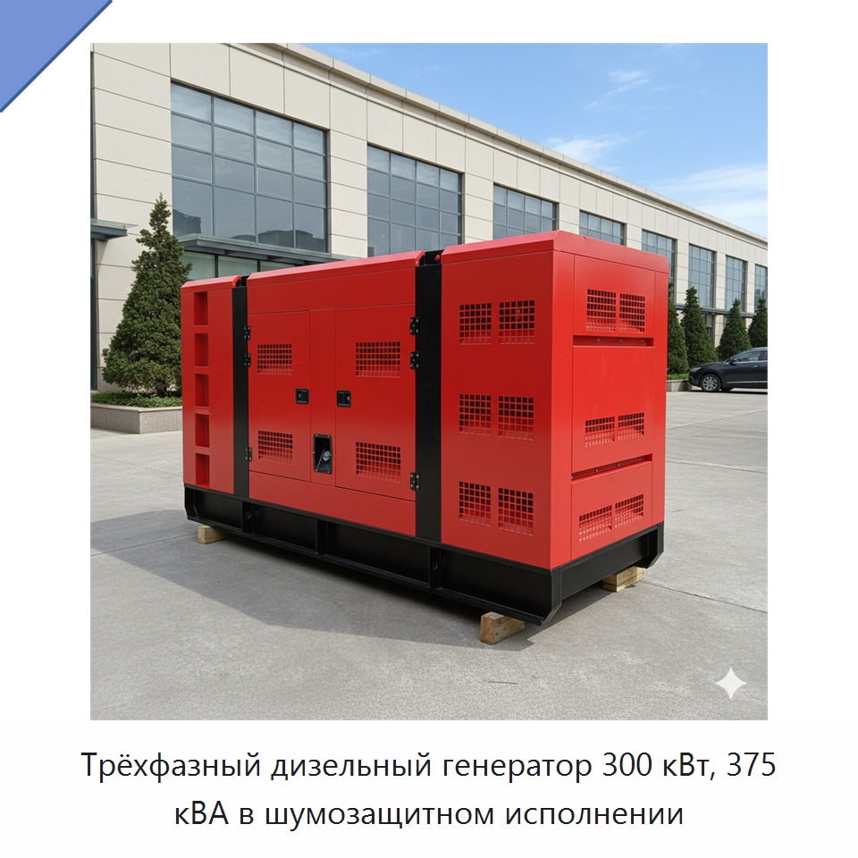 Трёхфазный дизельный генератор 300 кВт, 375 кВА в шумозащитном исполнении — Дизельные генераторы