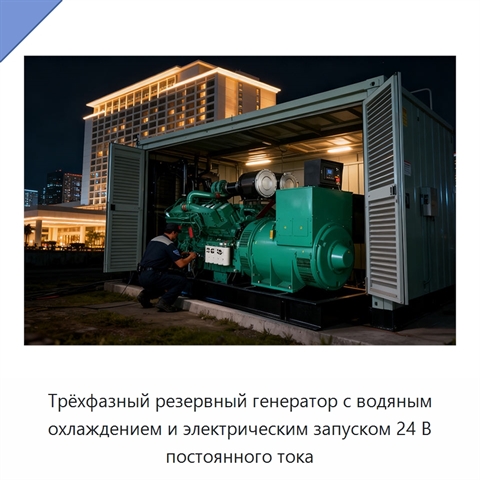 Трёхфазный резервный генератор с водяным охлаждением и электрическим запуском 24 В постоянного тока