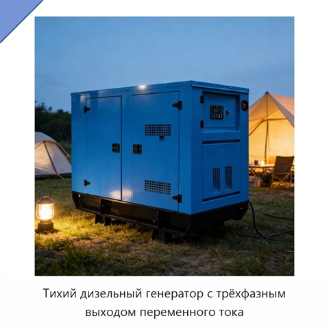 Тихий дизельный генератор с трёхфазным выходом переменного тока