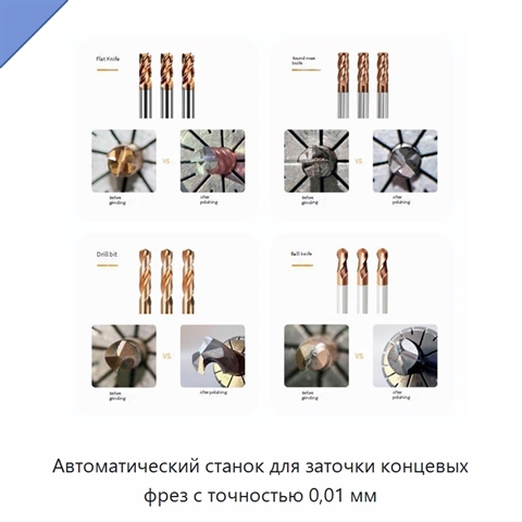 Автоматический станок для заточки концевых фрез с точностью 0,01 мм