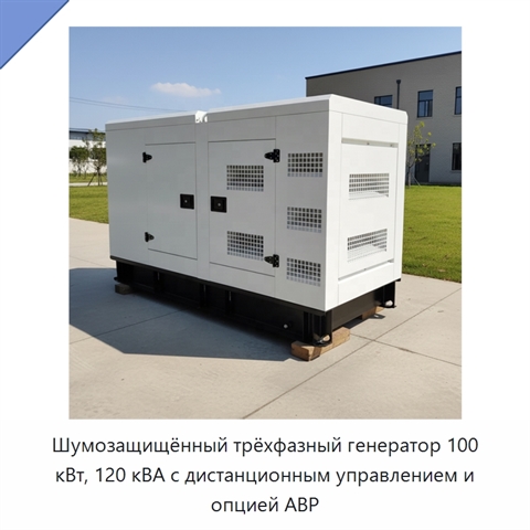 Шумозащищённый трёхфазный генератор 100 кВт, 120 кВА с дистанционным управлением и опцией АВР