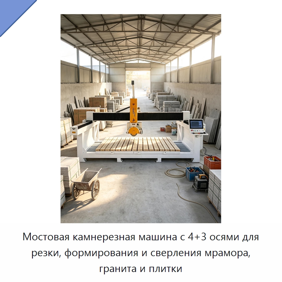 Мостовая камнерезная машина с 4+3 осями для резки, формирования и сверления мрамора, гранита и плитки — Оборудование для обработки камня