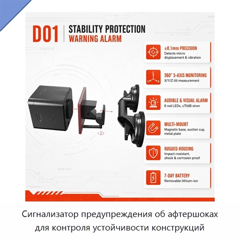 Сигнализатор предупреждения об афтершоках для контроля устойчивости конструкций