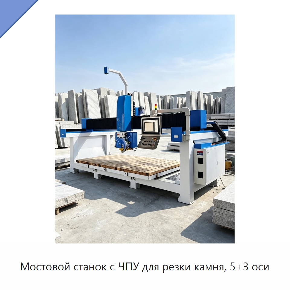 Мостовой станок с ЧПУ для резки камня, 5+3 оси — Оборудование для обработки камня