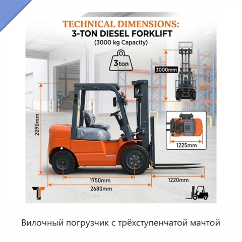 Вилочный погрузчик с трёхступенчатой мачтой