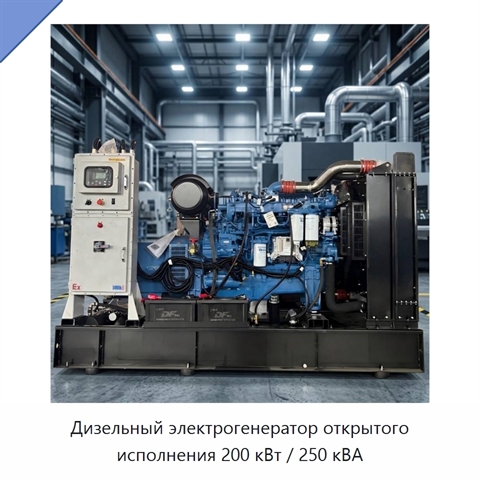 Дизельный электрогенератор открытого исполнения 200 кВт / 250 кВА
