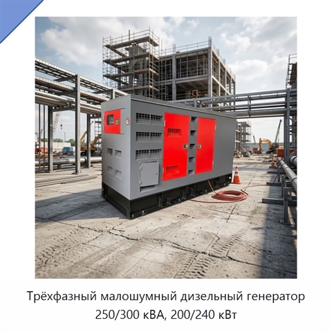 Трёхфазный малошумный дизельный генератор 250/300 кВА, 200/240 кВт