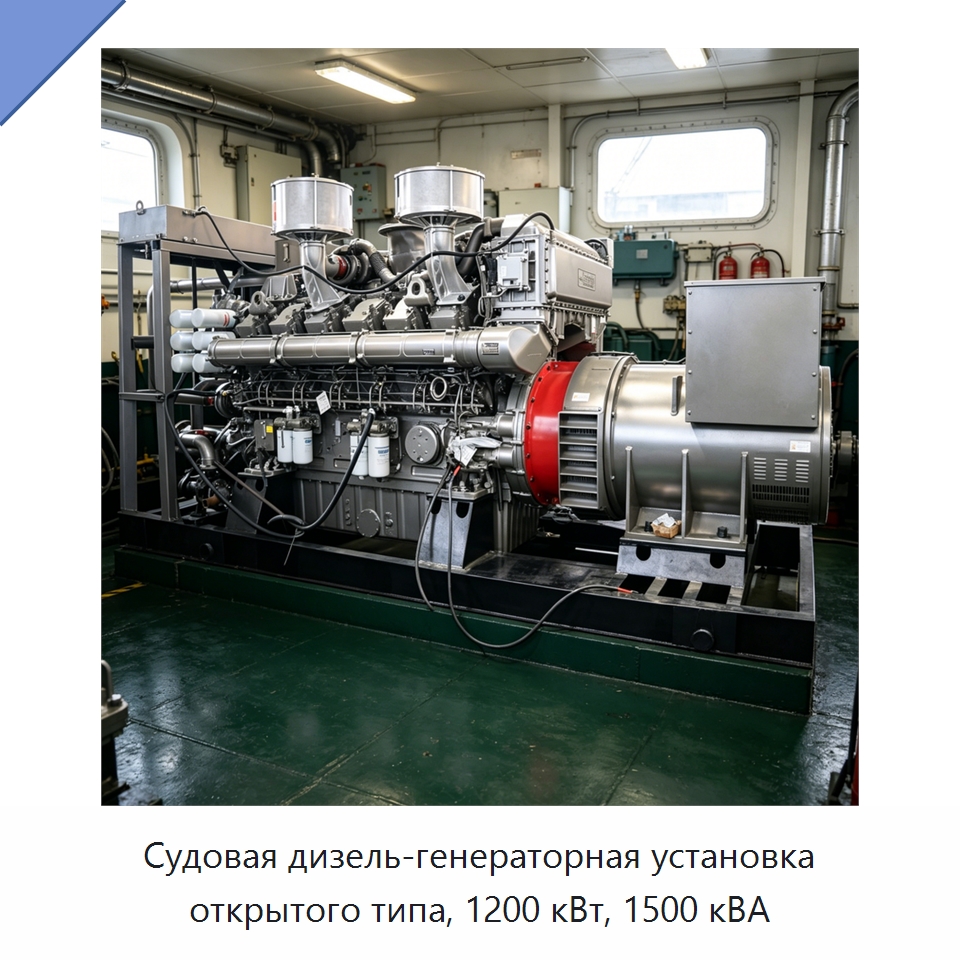 Судовая дизель-генераторная установка открытого типа, 1200 кВт, 1500 кВА — Дизельные генераторы