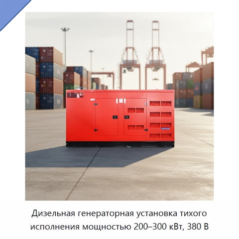 Дизельная генераторная установка тихого исполнения мощностью 200–300 кВт, 380 В
