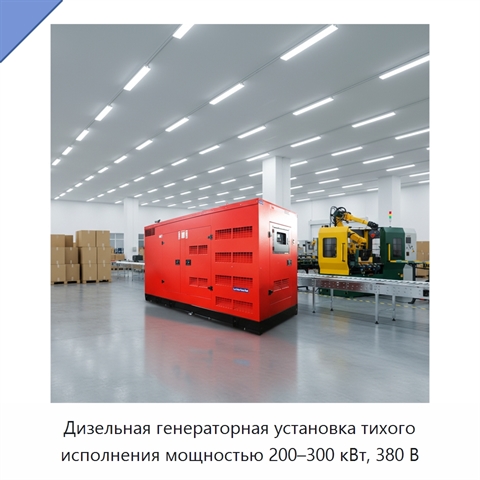 Дизельная генераторная установка тихого исполнения мощностью 200–300 кВт, 380 В