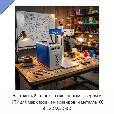 Настольный станок с волоконным лазером и ЧПУ для маркировки и гравировки металла, 60 Вт, 2D/2,5D/3D
