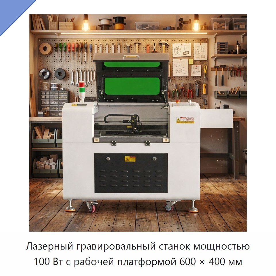 Лазерный гравировальный станок мощностью 100 Вт с рабочей платформой 600 × 400 мм — Лазерные гравировальные станки