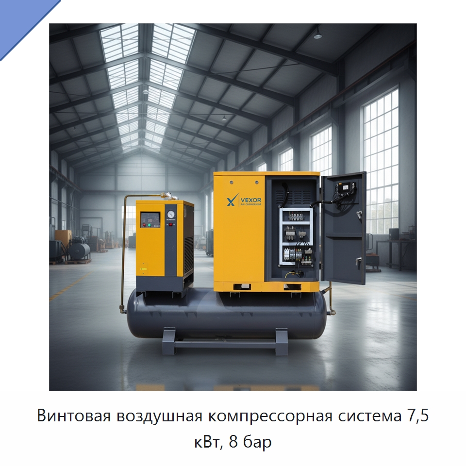 Винтовая воздушная компрессорная система 7,5 кВт, 8 бар — Промышленные компрессоры