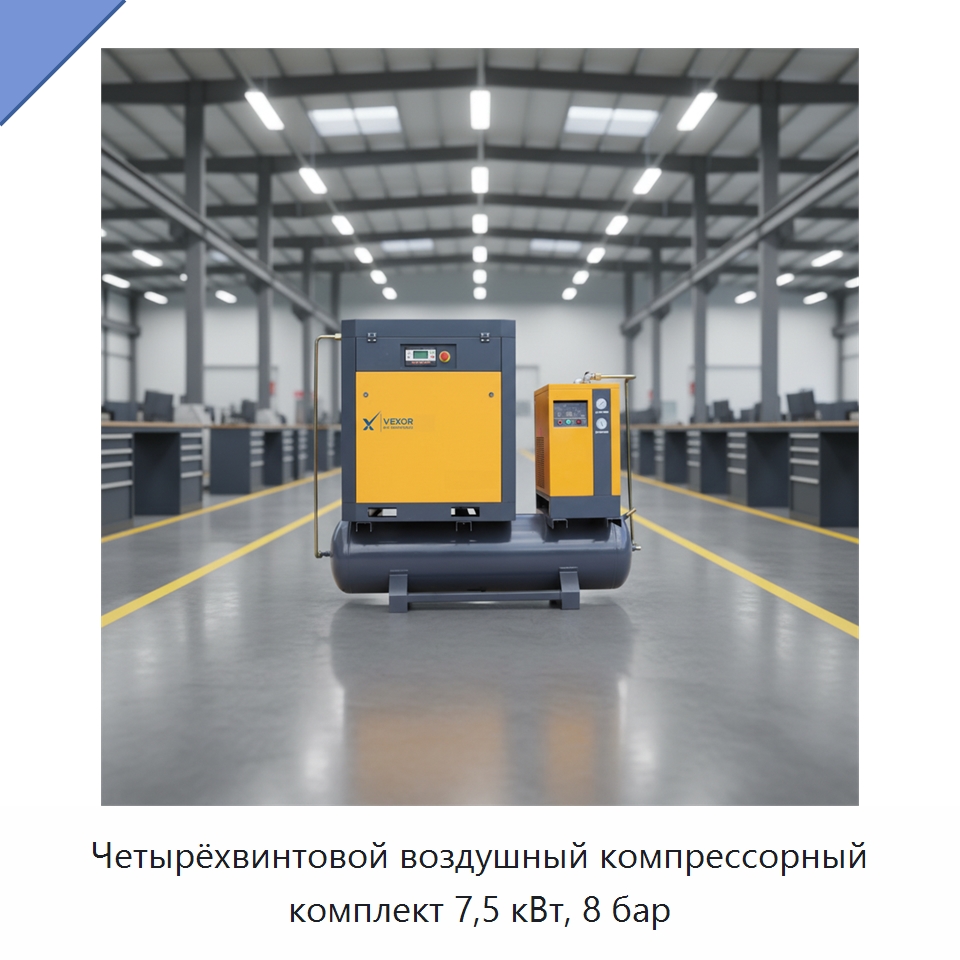 Четырёхвинтовой воздушный компрессорный комплект 7,5 кВт, 8 бар — Промышленные компрессоры