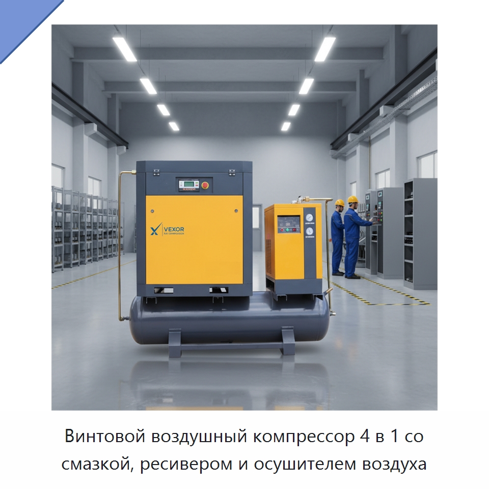 Винтовой воздушный компрессор 4 в 1 со смазкой, ресивером и осушителем воздуха — Промышленные компрессоры
