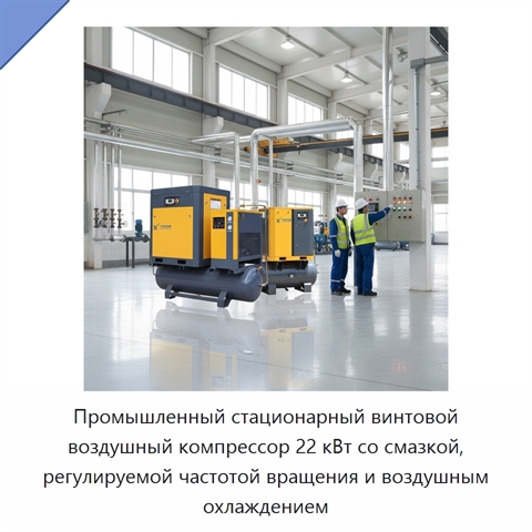 Промышленный стационарный винтовой воздушный компрессор 22 кВт со смазкой, регулируемой частотой вращения и воздушным охлаждением