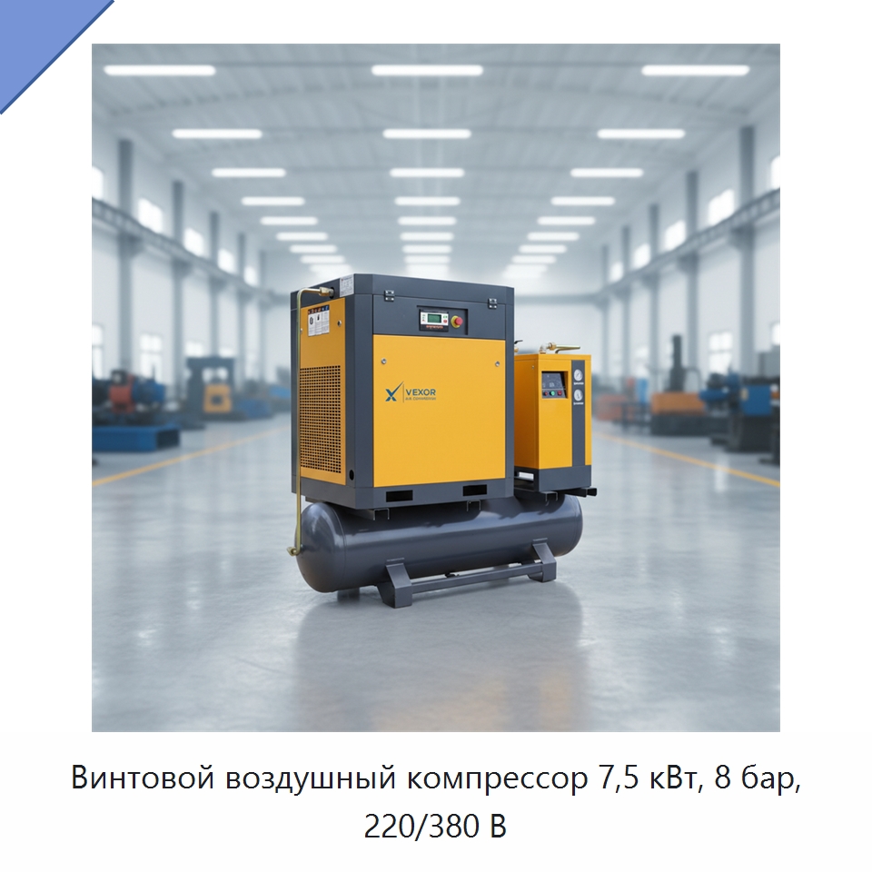 Винтовой воздушный компрессор 7,5 кВт, 8 бар, 220/380 В — Промышленные компрессоры