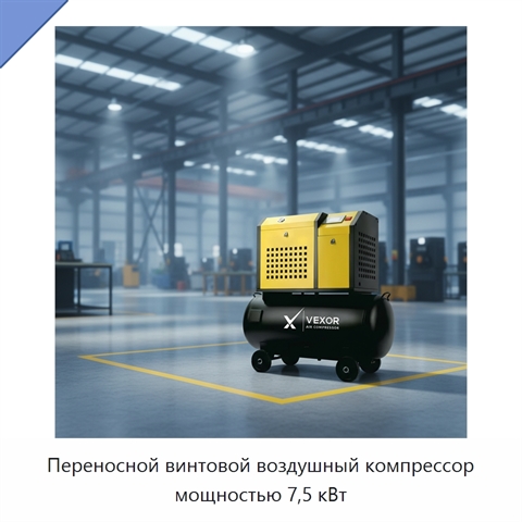 Переносной винтовой воздушный компрессор мощностью 7,5 кВт