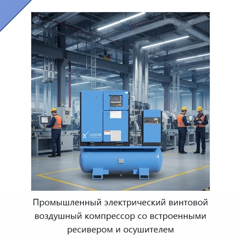 Промышленный электрический винтовой воздушный компрессор со встроенными ресивером и осушителем