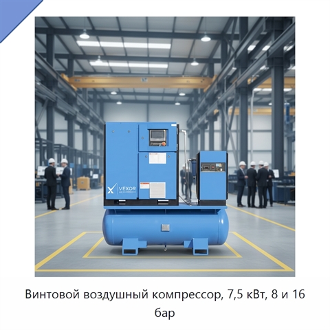 Винтовой воздушный компрессор, 7,5 кВт, 8 и 16 бар