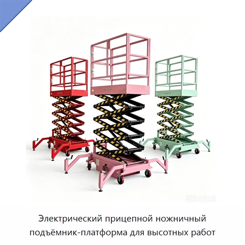 Электрический прицепной ножничный подъёмник-платформа для высотных работ