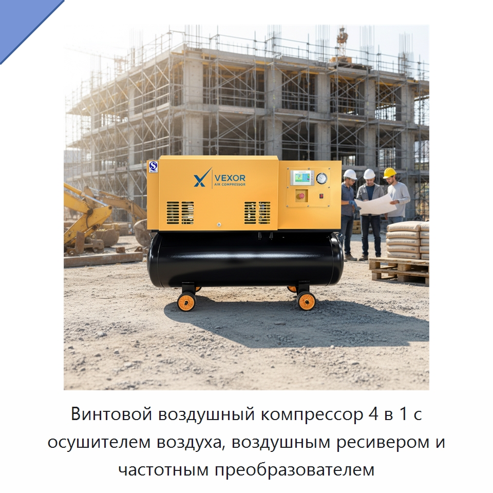 Винтовой воздушный компрессор 4 в 1 с осушителем воздуха, воздушным ресивером и частотным преобразователем — Промышленные компрессоры
