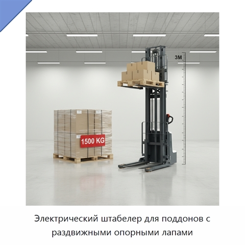 Электрический штабелер для поддонов с раздвижными опорными лапами