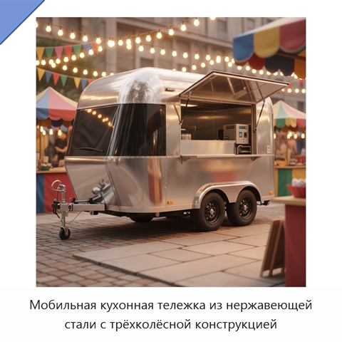 Мобильная кухонная тележка из нержавеющей стали с трёхколёсной конструкцией