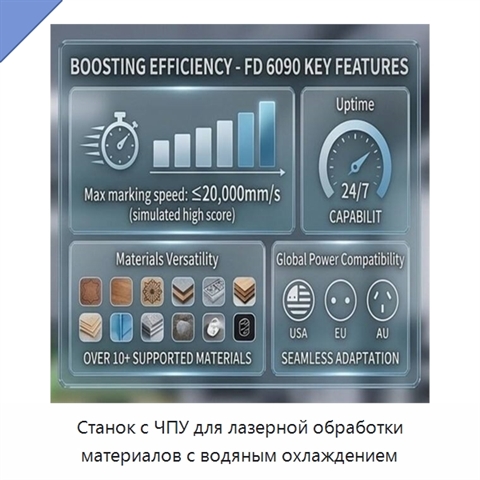 Станок с ЧПУ для лазерной обработки материалов с водяным охлаждением
