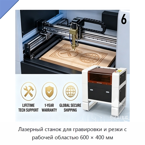 Лазерный станок для гравировки и резки с рабочей областью 600 × 400 мм