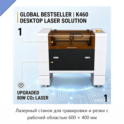 Лазерный станок для гравировки и резки с рабочей областью 600 × 400 мм